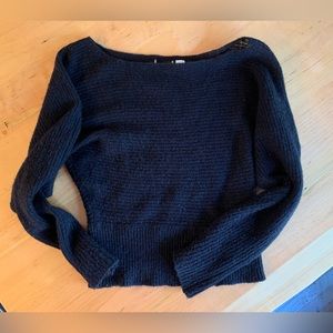 Angora + Wool Off-Shoulder / Boatneck Soft Black Cropped Sweater